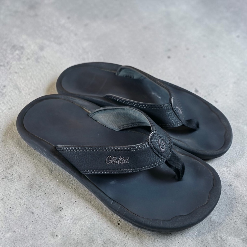 Olukai Ohana Triple Black Flip Flops Sandals Mens 7 / Womens 9 Slides